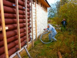 insulation of the walls of the house with polyurethane foam